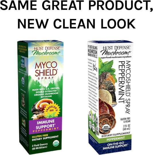Host Defense, MycoShield Spray, Daily Immune Support, Mushroom Supplement, Peppermint, 2  