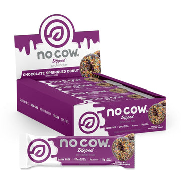 No Cow High Protein Bars, Chocolate Sprinkled Donut - Healthy Snacks, 20G Vegan Protein, High Fiber, Low Sugar, Keto Friendly, Dairy & Gluten Free (12 Count)