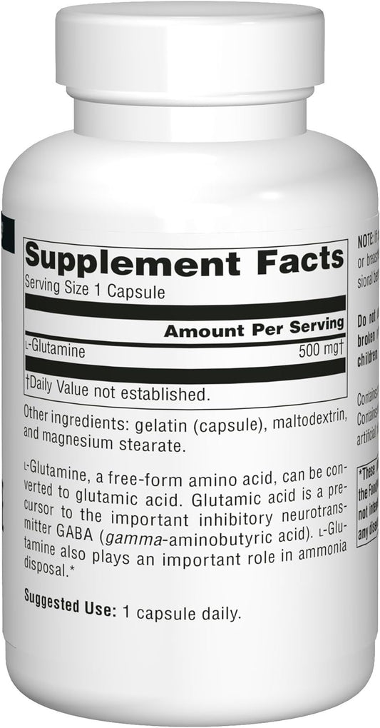 Source Naturals L-Glutamine - Free Form Amino Acid That Supports Metabolic Energy - 100 Capsules