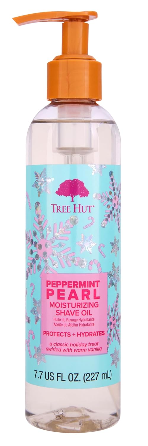 Tree Hut Peppermint Pearl Moisturizing Shave Oil | Made With Soothing Jojoba Oil | Gel-To-Oil Formula Helps Prevent Razor Bumps, Ingrown Hairs, & Skin Irritation | Limited Edition Holiday | 7.7 Fl Oz