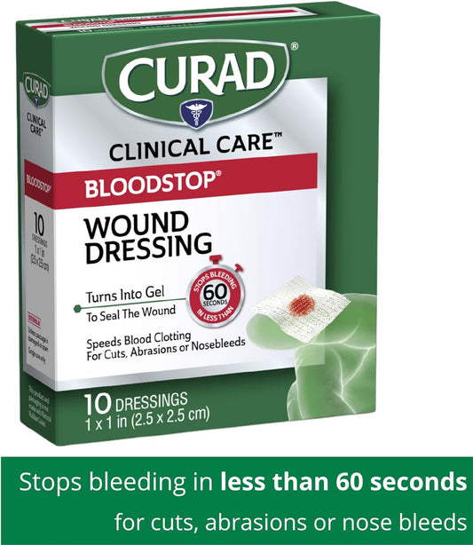 Curad Cur0055Rbh Bloodstop Hemostatic Gauze, Helps Stop Bleeding Quickly, 1" X 1" Size, Pack Of 10