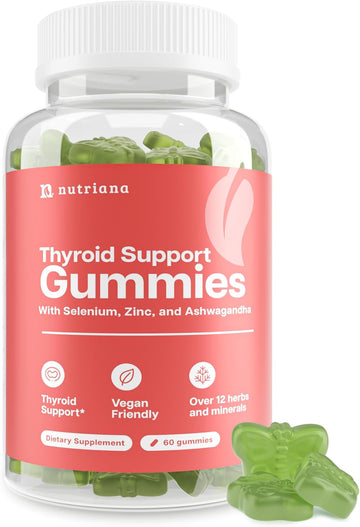 Thyroid Support Gummies - Selenium Supplement & Iodine Supplements For Thyroid Support - Energy Booster For Women And Men - Hypothyroidism Supplements With Metabolism Support