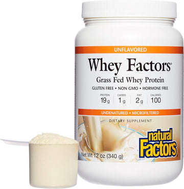 Whey Factors by Natural Factors, Grass Fed Whey Protein Concentrate, Aids Muscle Development and Immune Health, Unavored, 1