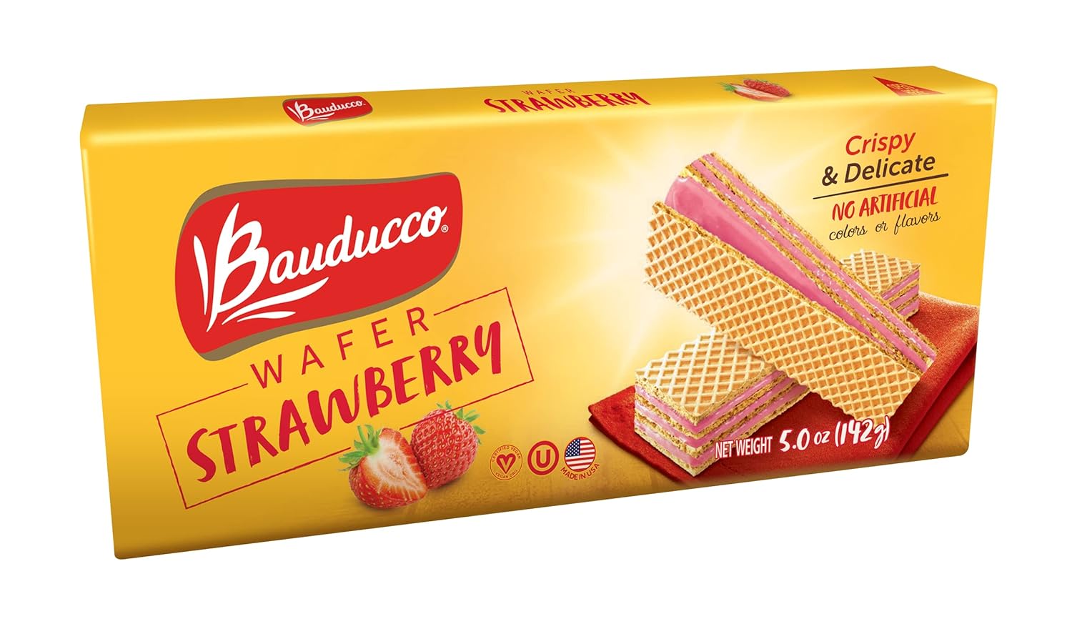 Bauducco Strawberry Wafers - Crispy Wafer Cookies With 3 Delicious, Indulgent, Decadent Layers Of Strawberry Flavored Cream - Delicious Sweet Snack Or Desert - 5.0 Oz (Pack Of 1)