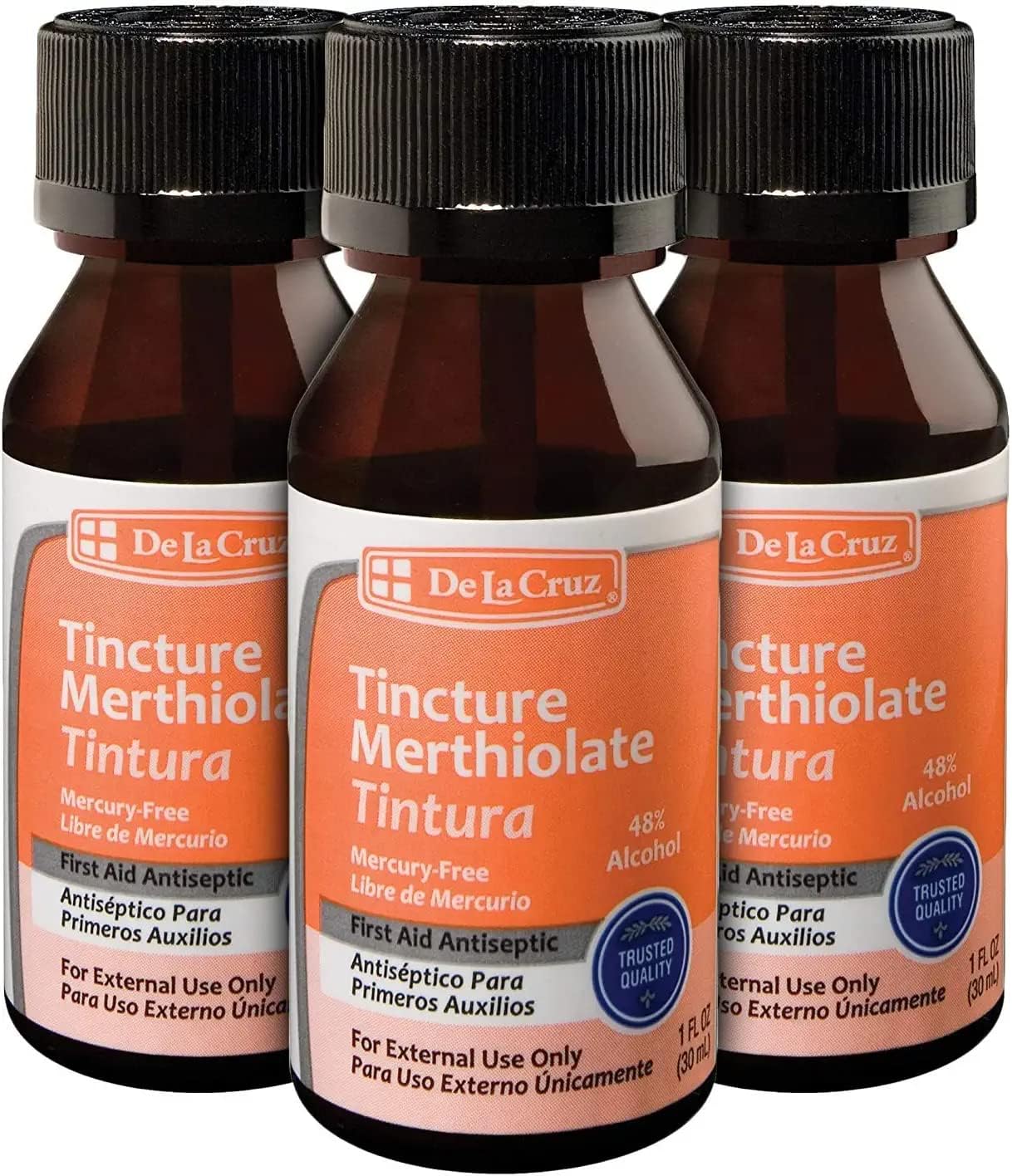 De La Cruz Merthiolate Tincture Antiseptic - First Aid For Minor Cuts, Scrapes And Burns - Mercury-Free Formula Safe For The Entire Family (6 Bottles)