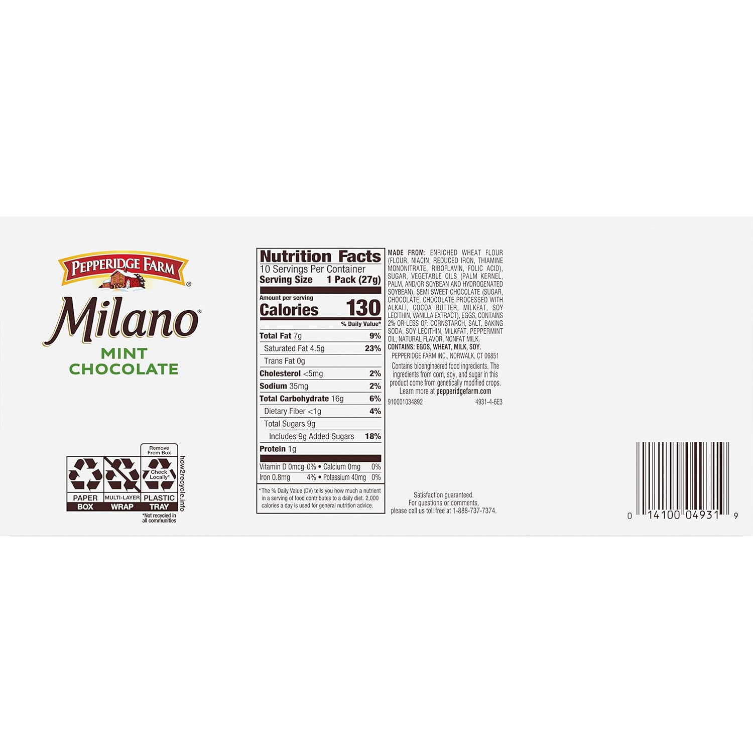 Pepperidge Farm Milano Cookies, Mint, 10 Packs, 2 Cookies Per Pack