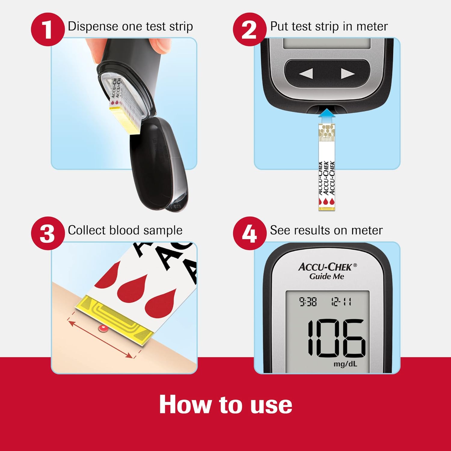 Accu-Chek Guide Me Glucose Monitor Kit For Diabetic Blood Sugar Testing: Guide Me Meter, 200 Guide Test Strips, And Control Solution : Health & Household