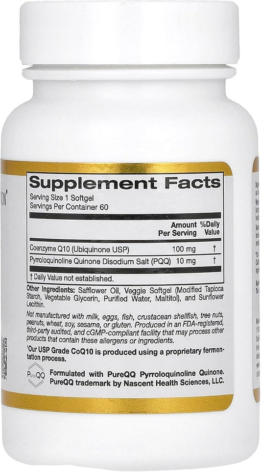 California Gold Nutrition Coq10 With Pqq, Ubiquinone Usp, Tapioca Veggie Softgel With Sunflower Lecithin, 100 Mg, 60 Veggie Softgel