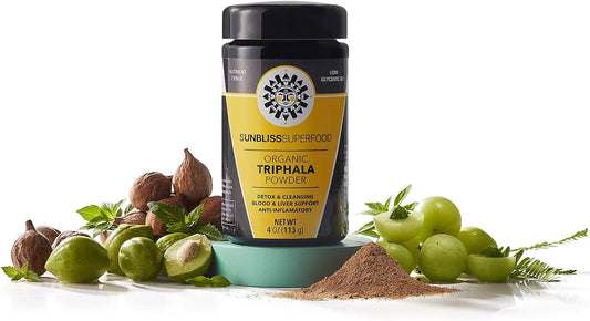 Organic Triphala Powder by Sunbliss Superfood | Ayurvedic Supplement for Digestive Health | Triphala Detox | USDA Certified Organic and Non GMO