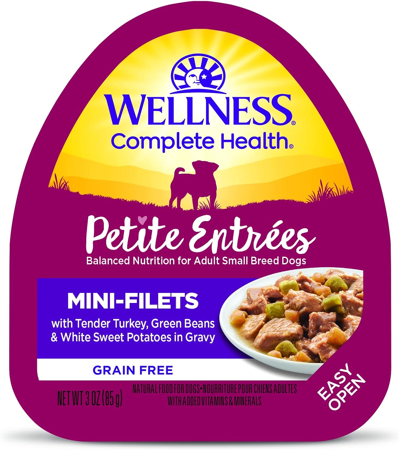 Wellness Petite Entrées Mini-Filets With Tender Turkey, Green Beans & White Sweet Potatoes In Gravy, 3-Ounce Cup (Pack Of 12)