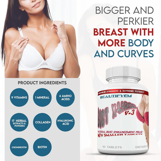 BEAUTIFYEM Bust X-Large Breast Enlargement, Breast Enhancer, Bust Enhancement Pills - Enjoy Larger, Fuller, Firmer Breasts. (Not a Breast Cream). 1 Month Supply