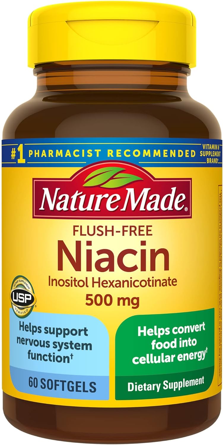 Nature Made Ush Free Niacin 500 Mg, Dietary Supplement For Nervous System Support, 60 Softgels, 60 Day Supply