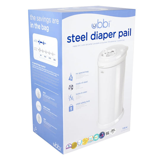 Ubbi Steel Diaper Pail, Odor Locking, No Special Bag Required, Award-Winning, Registry Must-Have, White