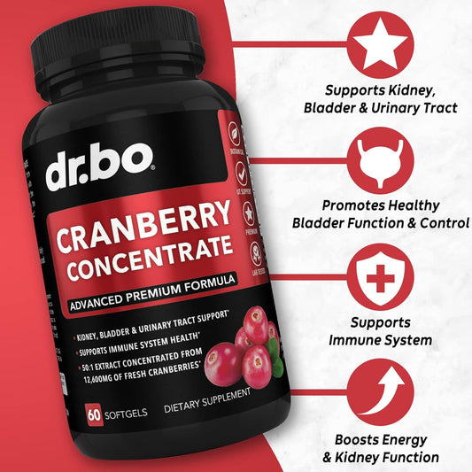 Cranberry Concentrate Pills Supplement Vitamins - UTI Supplements for Women & Men for Urinary Tract Health & Bladder Control Strength - Vitamin C & Cranberries Extract - Kidney Cleanse Detox Capsules