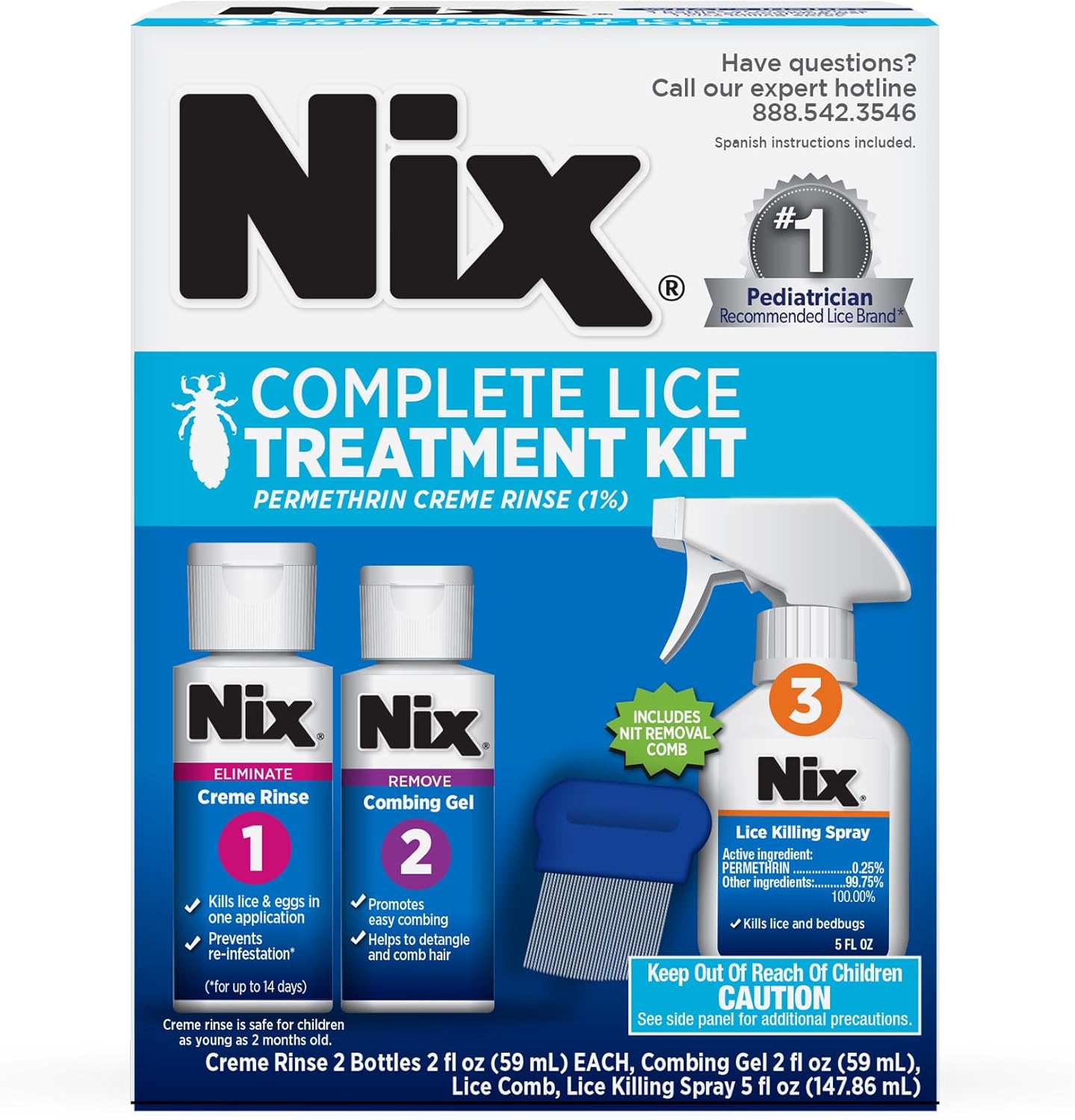 Nix Complete Lice Treatment Kit, Lice Treatment For Hair, Lice Spray For Home, Lice Comb