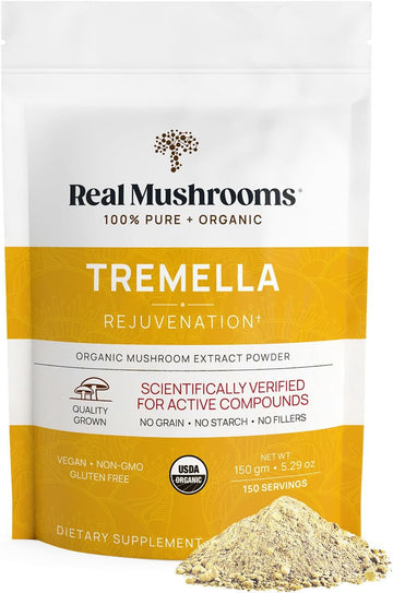 Real Mushrooms Tremella Mushroom Extract Powder (150 Servings) Mushroom Blend For Immune Support, Brain, And Skin - Vegan, Non-Gmo, Organic Mushroom Supplements For Humans - Immune Support Supplement