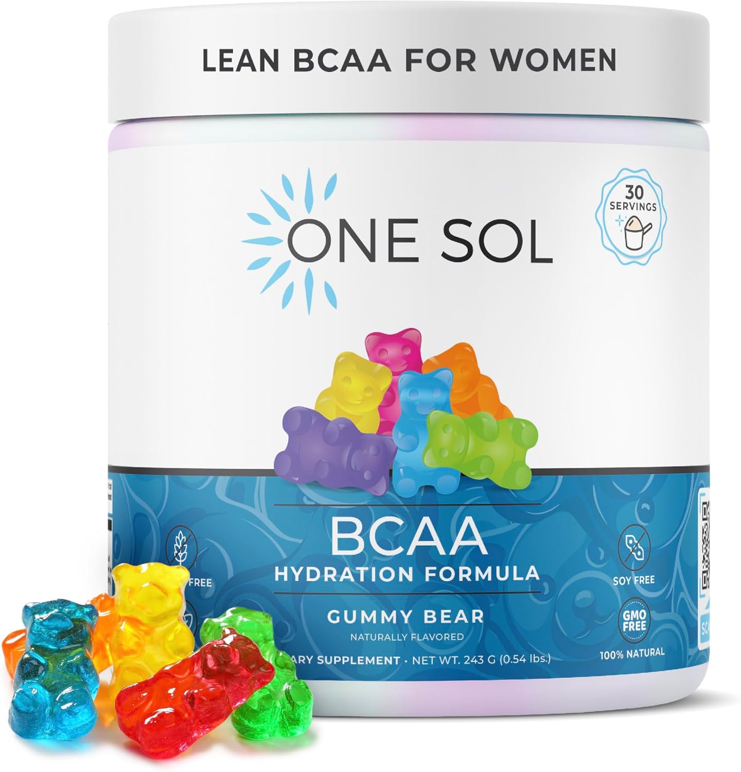 One Sol Bcaa & Electrolyte Powder For Hydration & Energy, All-Natural Formula, 100% Vegan, Non-Gmo, Gluten Free & Soy-Free, Promotes Muscle Growth & Recovery, Gummy Bear Flavor