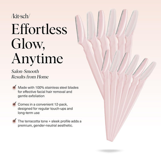 Kitsch Dermaplane Razor For Women Face - Face Razors For Women And Men - Eyebrow Trimmer, Shaver, Recycled Plastic Dermaplaning And Skin Care Tool - Coral, 6 Pcs