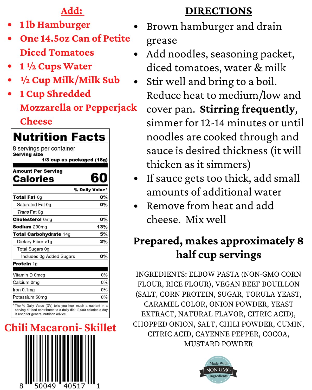 Mom's Place Gluten-Free Skillet Meal (Chili Macaroni) : Grocery & Gourmet Food