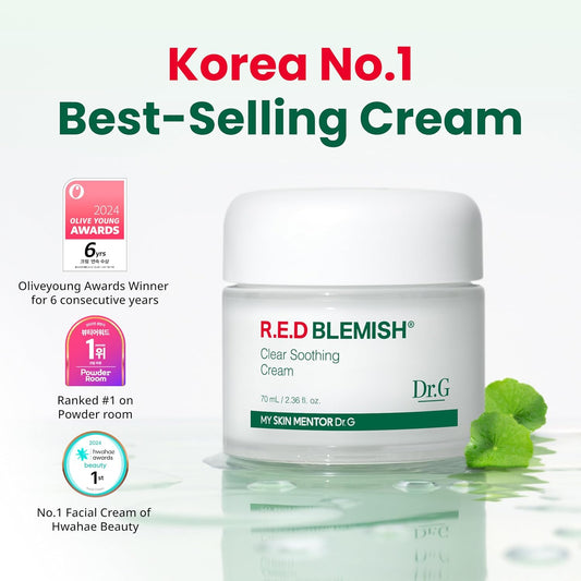 Dr.G Red Blemish Clear Soothing Korean Moisturizer Face Cream, 50Ml - Cica Cream, Korean Skin Care Moisturizer, Korean Face Moisturizer, Facial Moisturizer, Korean Skincare, K Beauty Skincare Coreano