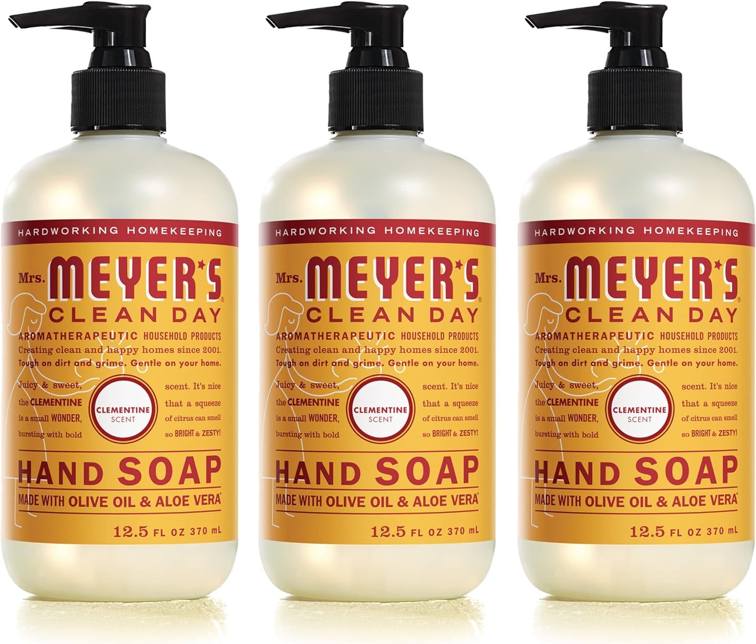 Mrs. Meyer'S Clean Day Hand Soap, Clementine, Made With Essential Oils, 12.5 Oz - Pack Of 3