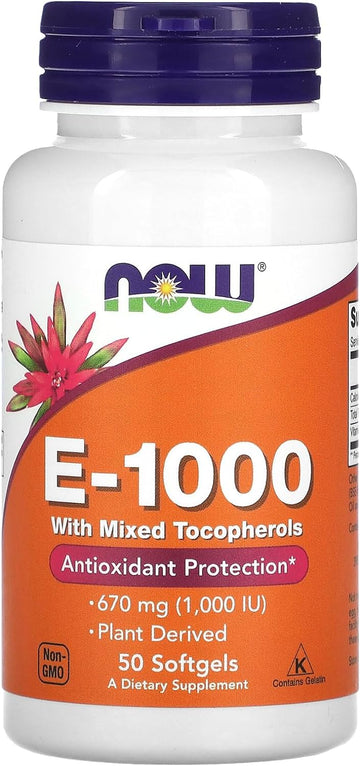 NOW Supplements, Vitamin E-1,000 IU Mixed Tocopherols, Antioxidant Protection*, 50 Softgels