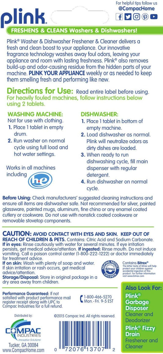 Compac Home Plink Appliance Freshener, Dishwasher, Washing Machine Cleaner, Water Activated, Fresh Lemon Scent, 12 Count