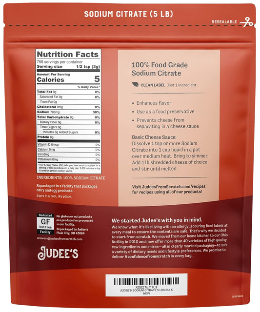 Judee’s Bulk Sodium Citrate 45 lb (5lb Pack of 9) - 100% Non-GMO, Keto-Friendly - Gluten-Free and Nut-Free - Food Grade - Great for Molecular Gastronomy Cooking - Emulsifier for Cheese Sauce