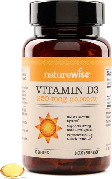 Naturewise Vitamin D3 10,000Iu (250 Mcg) 90-Day Supply - High Potency For Healthy Immune Support & Muscle Function, Non-Gmo, Gluten-Free In Organic Extra Virgin Olive Oil, (Mini Softgel), 90 Count