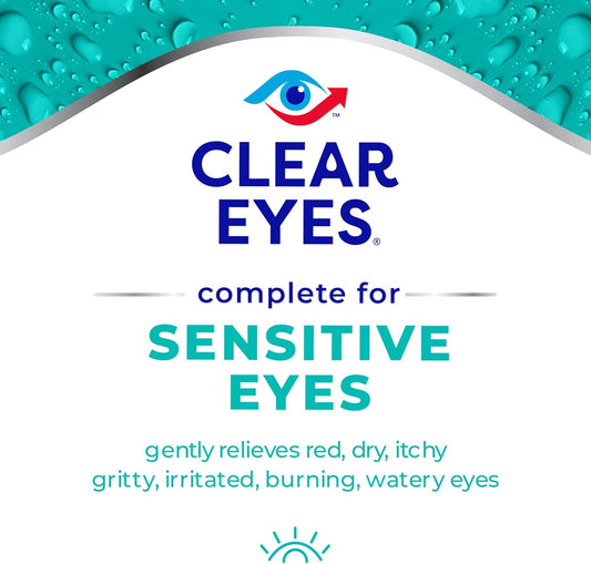 Clear Eyes For Sensitive Eyes, Redness Reliever Eye Drops, 0.5 Oz