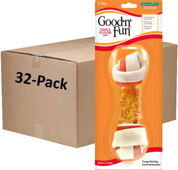 Good'N'Fun 82226 32 Count Triple Flavor Chews Medium Bone, 6"