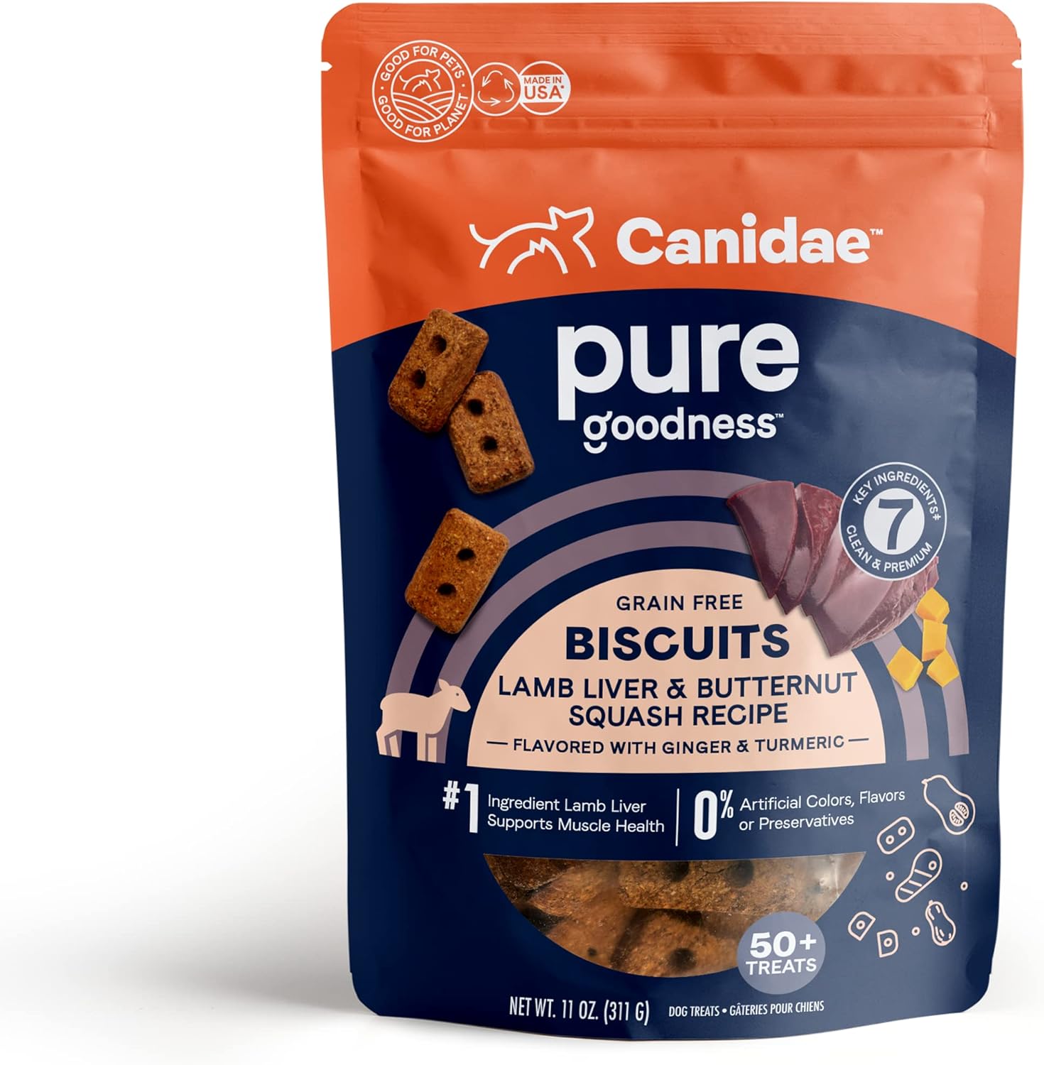 Canidae Pure Dog Treat Biscuits With Lamb Liver & Butternut Squash, 11 Oz, Grain Free