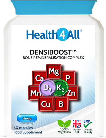 Health4All Densiboost Bone Remineralisation Complex 60 Capsules With Magnesium, Calcium, Manganese, Phosphorus, Copper, Boron, Zinc, Vitamin D3 & K2 Mk-7, Bone Health Supplement, Made In Uk