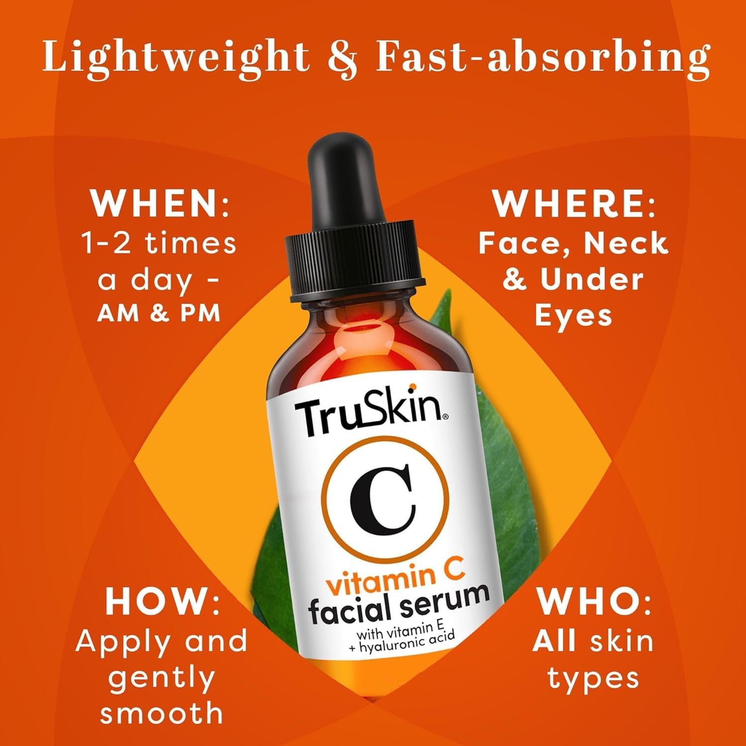 TruSkin Vitamin C Serum – Anti Aging Facial Serum with Vitamin C, Hyaluronic Acid, Vitamin E & More – Brightening Serum for Dark Spots, Even Skin Tone, Eye Area, Fine Lines & Wrinkles, 2 Fl Oz : Beauty & Personal Care