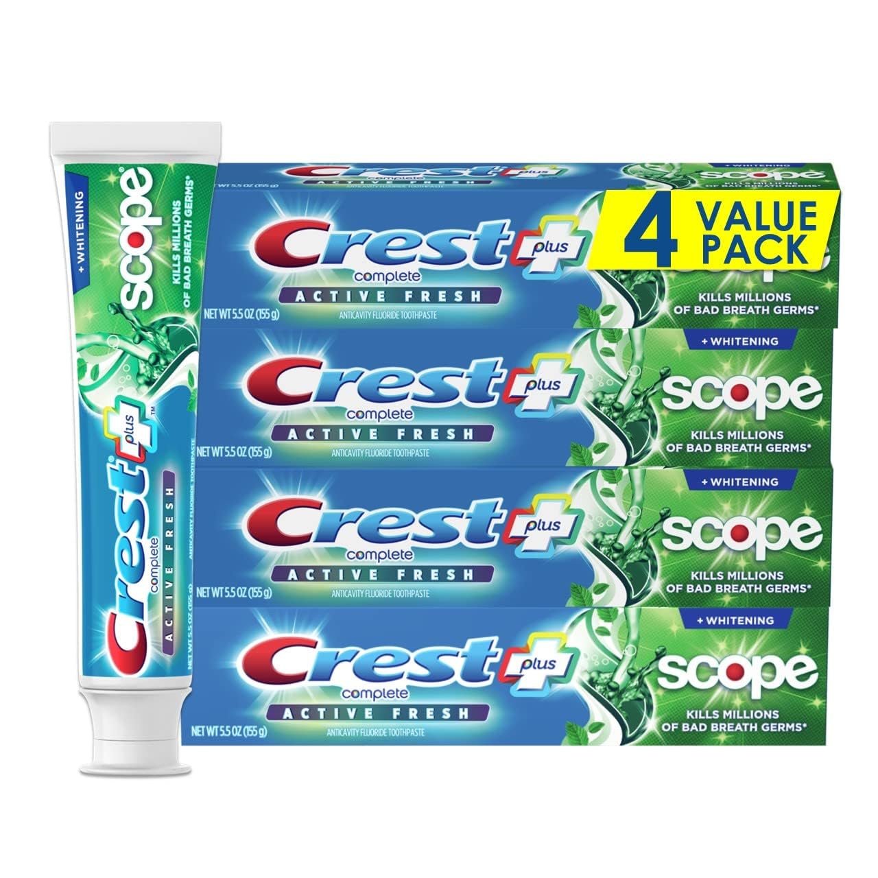 Crest Complete Active Fresh + Whitening Toothpaste, 5.5Oz (Pack Of 4)