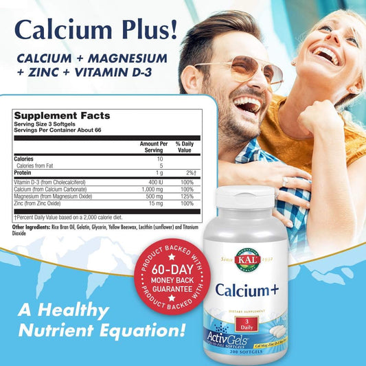 Kal Calcium Plus Tablets, 1000 Mg, 200 Count