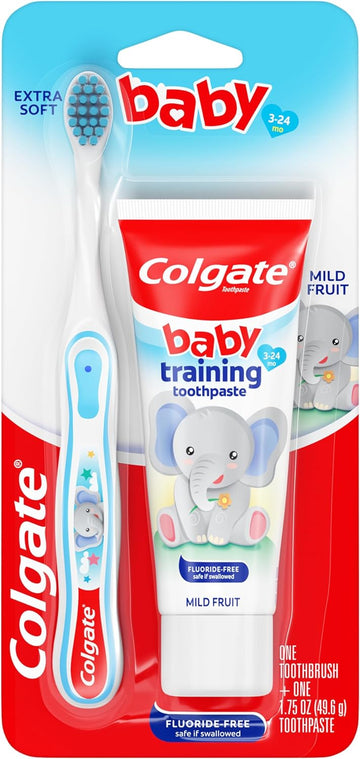 Colgate Baby Training Toothpaste And Toothbrush Kit, Mild Fruit Flavor Set For Ages 3-24 Months