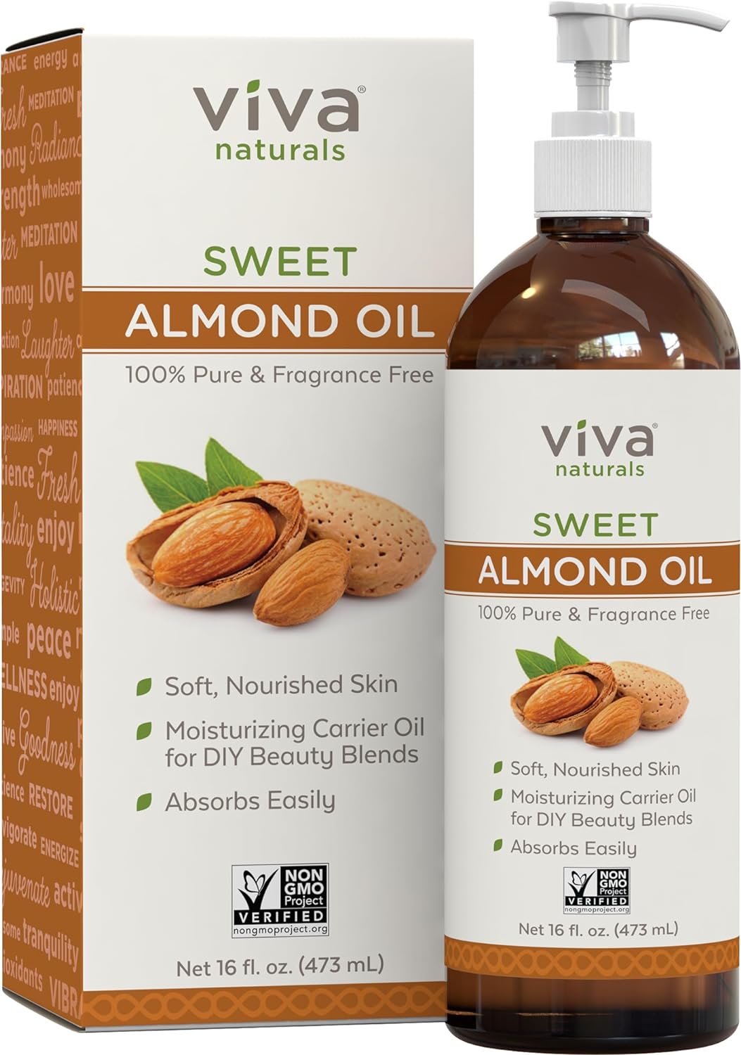 Sweet Almond Oil For Skin - Body Oil, Hair Moisturizer And Relaxing Massage And Oil, Carrier Oil For Essential Oils Mixing, Non-Greasy Pure Sweet Almond Oil For Hair And Skin, 16 Fl Oz