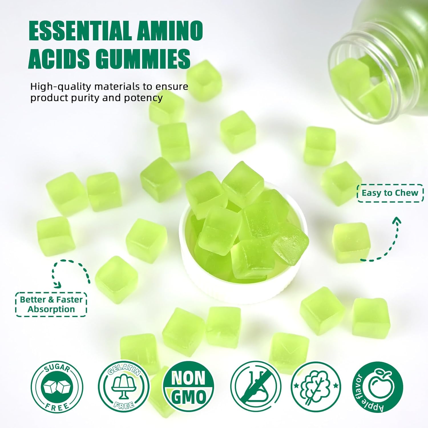 Buy Eaa Gummies Essential Amino Acids - All 9 Essential Aminos And All Branched-Chain Aminos (Bcaas) With Muscle Recovery, Energy Support Sugar Free Green Apple Flavor 30 Servings On  Free Shipping On Qualified Orders