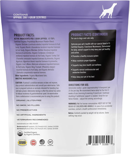 Om Mushroom Matrix Pet - Canine | Healthy Pet | Daily Functional Immune Support For Dogs & Cats | Usa Grown Human-Grade Organic Mushroom Powder Pet Supplement | 200 Grams, 7.1 Oz