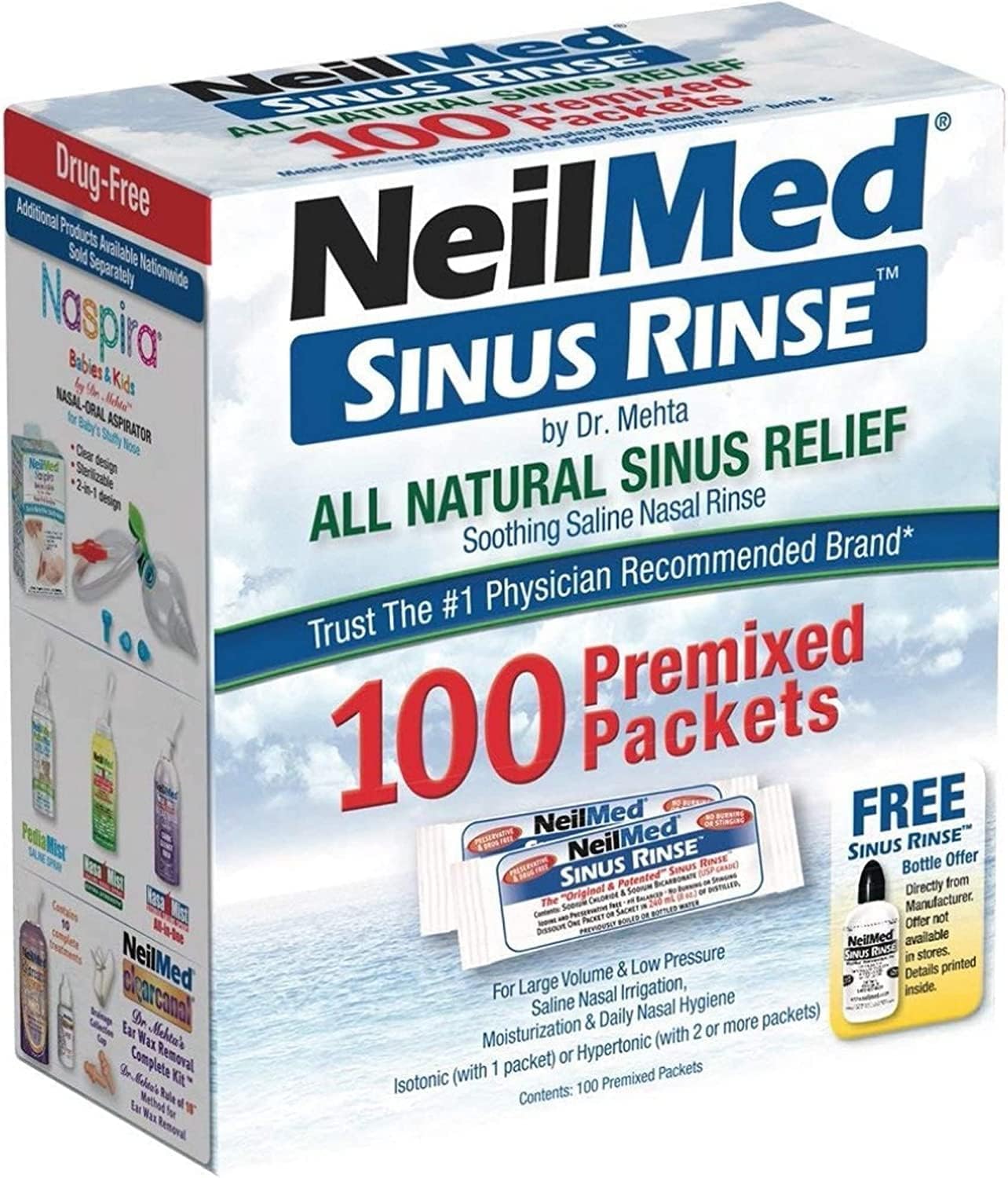 NeilMed Sinus Rinse 100 Salt Premixed Packets for Allergies & Sinus (Pack of 2) : Health & Household