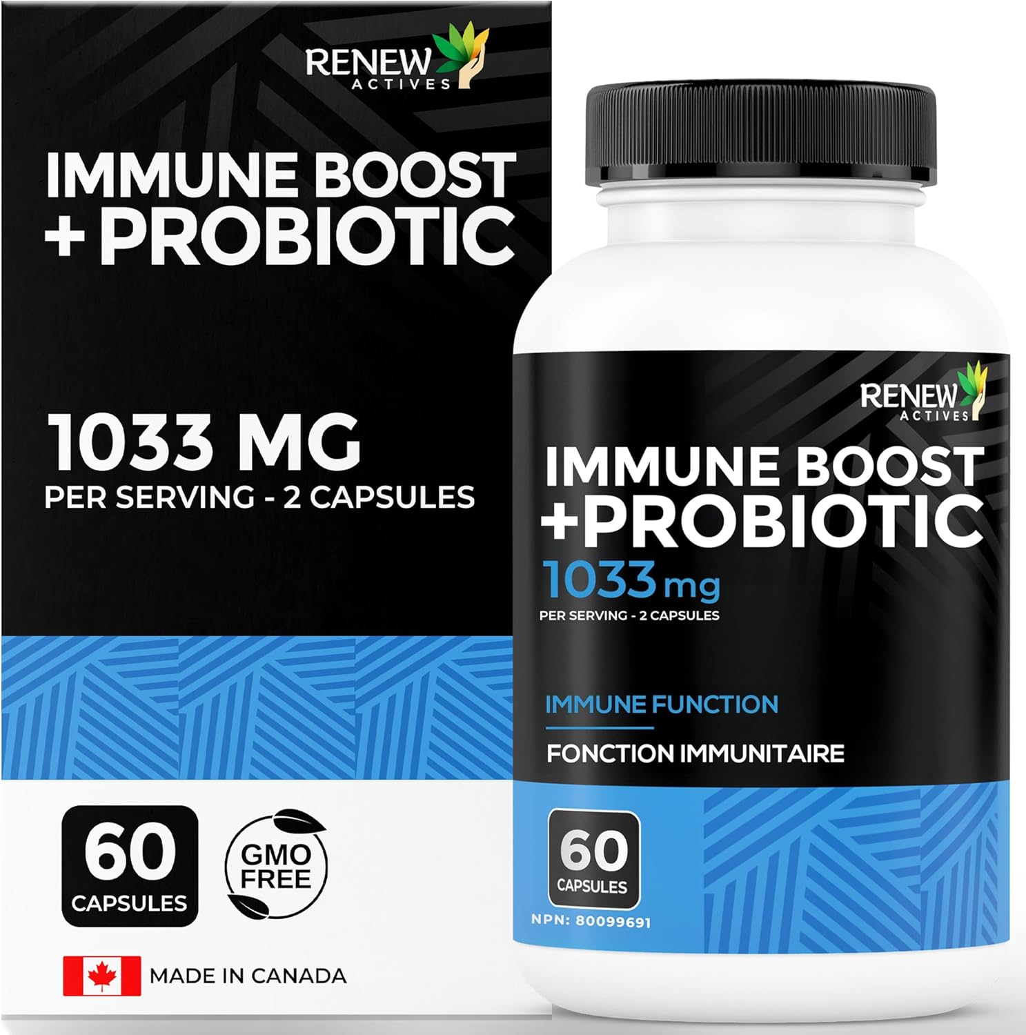 Renew Actives Antioxidant – Elderberry, Probiotics, Zinc, Vitamin C & Organic Turmeric 700Mg Per 2 Capsules – For Immune Function, Collagen Formation, & Overall Wellness – Made In Canada - 60 Capsules