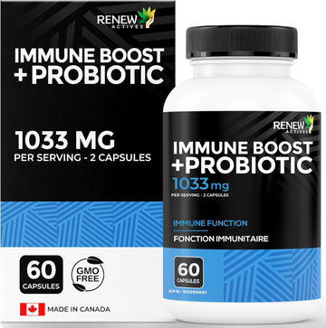 Renew Actives Antioxidant – Elderberry, Probiotics, Zinc, Vitamin C & Organic Turmeric 700Mg Per 2 Capsules – For Immune Function, Collagen Formation, & Overall Wellness – Made In Canada - 60 Capsules