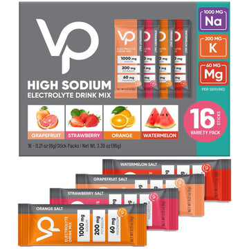 Venture Pal High Sodium Sugar Free Electrolytes Powder Packet - Hydration Packets With Sodium, Potassium & Magneisum | Zero Calories | Vegan | Keto & Paleo Friendly Electrolyte Drink Mix | 16 Stick