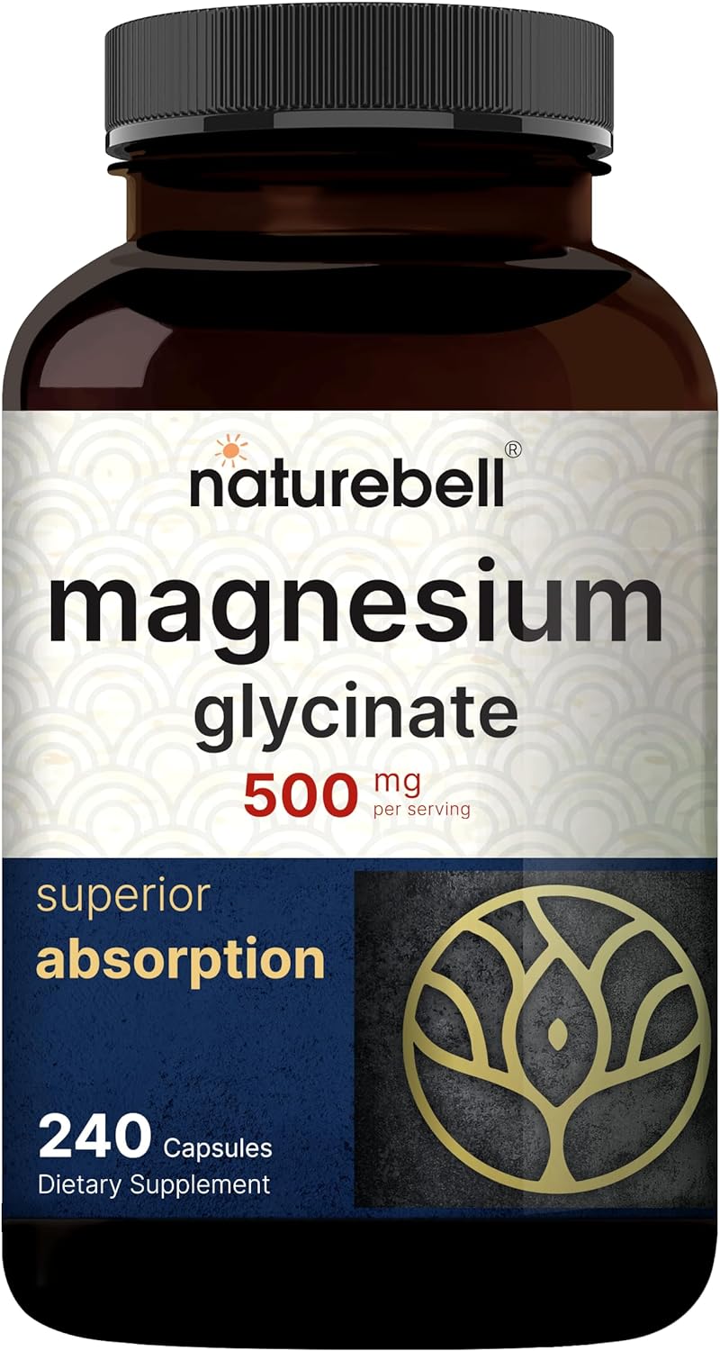 Naturebell Magnesium Glycinate Capsules 500Mg | 240 Count, 100% Chelated & Purified, 3Rd Party Tested, Non-Gmo & Gluten Free