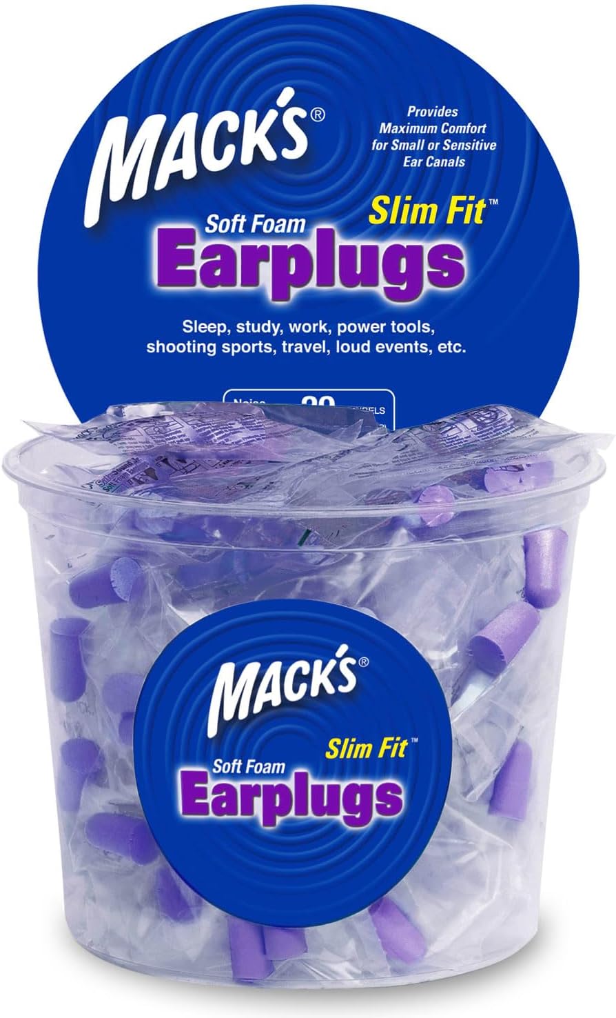 Mack's Slim Fit Soft Foam Earplugs, 100 Pair - Individually Wrapped - Small Ear Plugs for Sleeping, Snoring, Traveling, Concerts, Shooting Sports and Power Tools | Made in USA