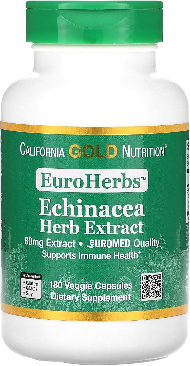 California Gold Nutrition Euroherbs, Echinacea Herb Extract, Euromed Quality, 80 Mg, 180 Veggie Capsules