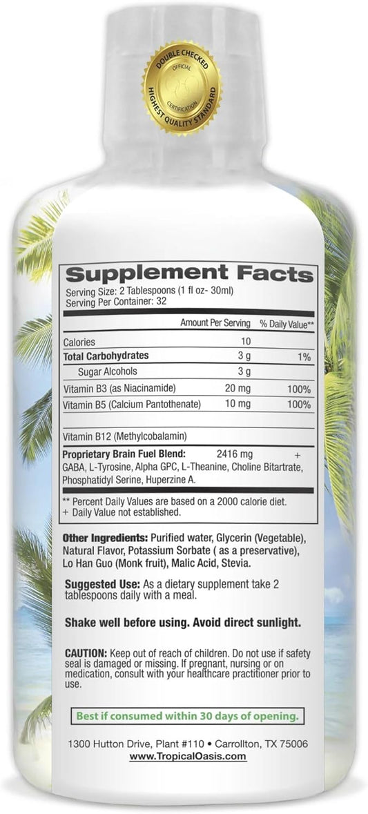 Brain Fuel - Liquid Brain Nootropic Supplement For Increased Mental Clarity, Focus, Concentration, Memory Retention- Fast Acting Liquid Formula - 32Oz, 32 Serv