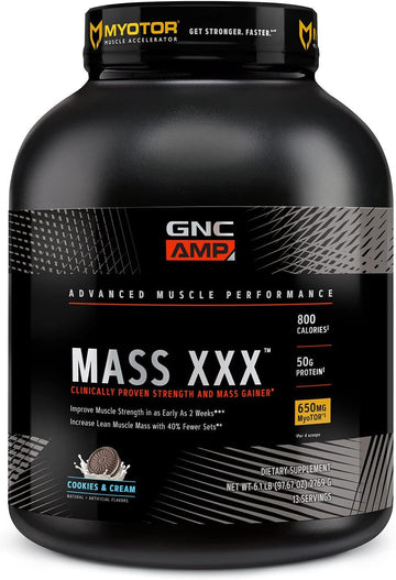 Gnc Amp Mass Xxx With Myotor Protein Powder | Targeted Muscle Building And Workout Support Formula With Bcaa And Creatine | Cookies And Cream | 13 Servings