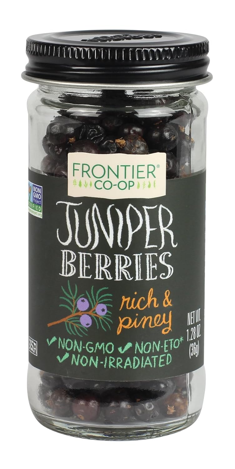 Frontier Co-Op Whole Juniper Berries, 1.28 Ounce Bottle, Rich And Piney For Soups, Marinades, Pickling And Sauerkraut